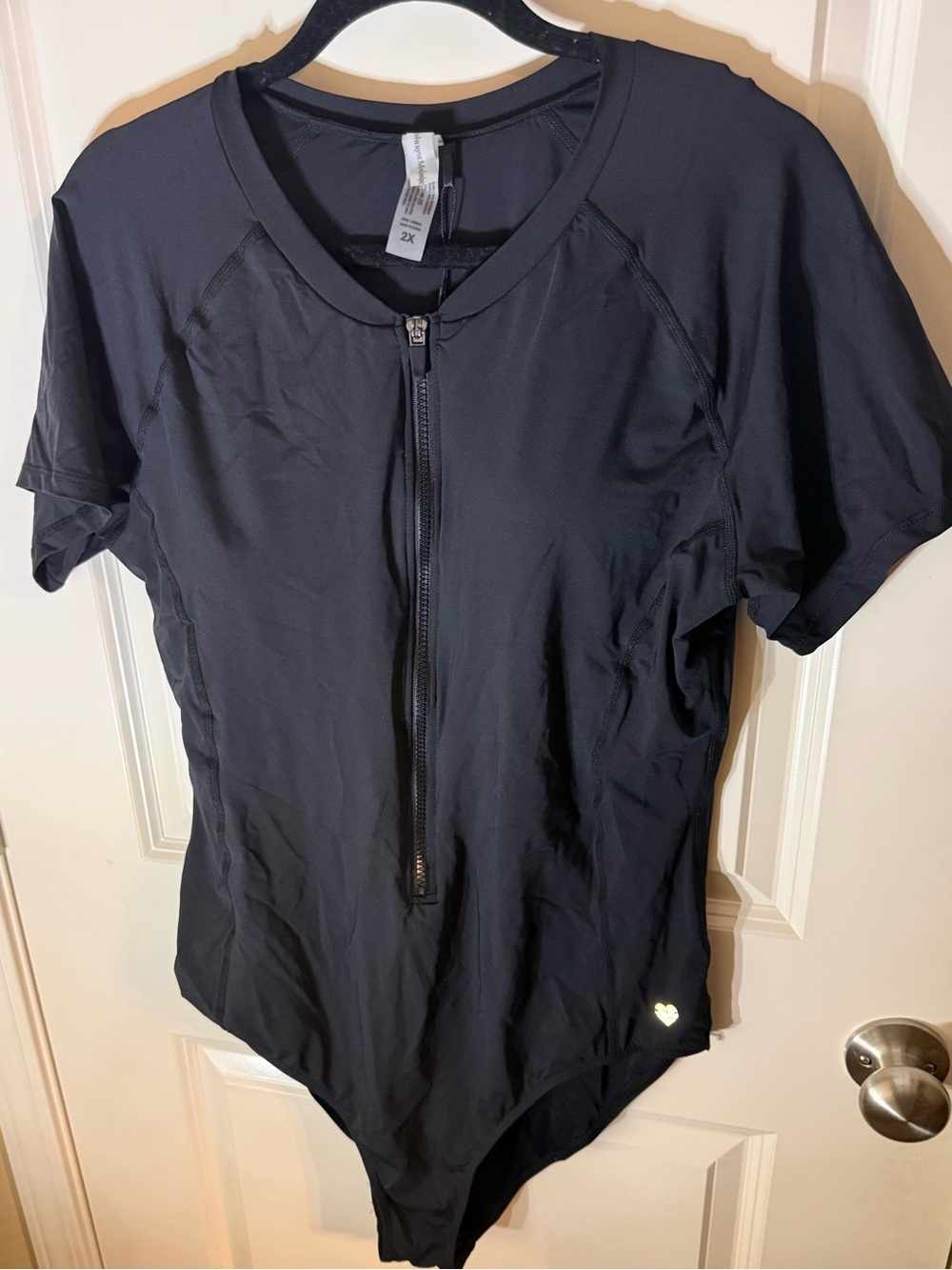 Catherine Malandrino Black Scuba Zip Up Swimsuit 2X Plus Size Short Sleeve
